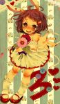  animal_ears bad_id brown_eyes brown_hair bunny_ears dress flower footwear hairclip inaba_tewi looking_at_viewer mary_janes shoes socks solo sundress touhou xxxgraycatxxx 