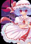  bat_wings blue_hair blush full_moon hat light_red_cherry moon night red_eyes red_moon remilia_scarlet short_hair solo touhou wings 