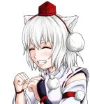  amogiri clenched_hands closed_eyes eyes_closed fist grin inubashiri_momiji kote smile solo touhou transparent_background 