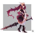  arm_warmers armor bad_id chain chains dress greaves hands_on_hips long_hair original purple_eyes purple_hair solo twintails very_long_hair violet_eyes weapon 