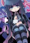  :&lt; annoyed cake dutch_angle eating food fork fruit honekoneko_(psg) kana_(19960415) panty_&amp;_stocking_with_garterbelt solo stocking_(character) stocking_(psg) strawberry stuffed_animal stuffed_toy thighhighs 