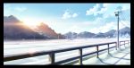  clouds field highres landscape mountains no_humans original power_lines railing scenery sky snow speaker sunlight sunrise technoheart train windowboxed 