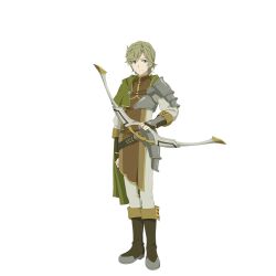  1boy armor armored_boots armored_gloves artist_request blonde_hair boots bow_(weapon) brown_boots brown_gloves brown_tunic cape check_clothing closed_mouth clothing_request collared_tunic elbow_gloves fingerless_gloves forehead full_body game_cg gloves green_cape green_eyes hand_up high_collar holding holding_bow_(weapon) holding_weapon kawasumi_itsuki knee_boots legendary_bow_(small_bow)_(tate_no_yuusha_no_nariagari) legendary_bow_(tate_no_yuusha_no_nariagari) light_smile long_sleeves looking_at_viewer male_focus messy_hair muneate official_art pants parted_bangs pauldrons shirt short_hair shoulder_armor sidelocks simple_background single_pauldron sleeveless_tunic solo standing tachi-e tate_no_yuusha_no_nariagari tate_no_yuusha_no_nariagari_rerise transparent_background tunic turtleneck_tunic v-shaped_eyebrows weapon white_pants white_shirt 
