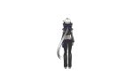  ass belt bow butt_crack caffein cyber_diver_(vocaloid) detached_sleeves from_behind hair_bow hair_ornament headphones long_hair pants ponytail silver_hair solo vocaloid voyakiloid white_hair yowane_haku 