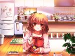  brown_hair highres hizukiryou indoors kitchen original plant pov_feeding refrigerator short_hair solo 