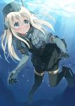  1girl blue_eyes blush hyuuga_azuri kantai_collection light pale_skin parted_lips silver_hair solo submerged u-511_(kantai_collection) underwater 
