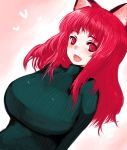  alternate_costume alternate_hairstyle animal_ears breasts cat_ears fang han64 han_(jackpot) kaenbyou_rin large_breasts open_mouth red_eyes red_hair redhead solo sweater touhou 
