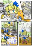  alice_margatroid alice_margatroid_(pc-98) baking birthday blonde_hair blue_eyes book bow bowl burning comic cooking dress egg hair_ornament hairband kitchen milk_carton pot red_star_(toranecomet) short_hair spilled_milk suspenders tears touhou touhou_(pc-98) translated translation_request young 