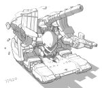  caterpillar_tracks chibi gun gundam gundam_ms_igloo hildolfr machine_gun mecha military military_vehicle monochrome no_humans solo susagane tank vehicle weapon 