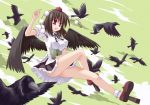  bird brown_hair creaholic crow geta legs red_eyes shameimaru_aya solo tengu-geta toshihiro touhou wings 