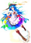  bad_id blue_hair boots cross-laced_footwear hat hinanawi_tenshi keystone lace-up_boots long_hair nironiro red_eyes solo sword sword_of_hisou touhou very_long_hair weapon 