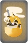  coffee fox no_humans original simple_background spoon steam sugar_cube yamori_511 