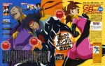  ass black_hair braid breasts brown_hair domon_kasshu facial_hair g_gundam gundam high_heels highres legs masahiro_yamane master_asia mobile_trace_suit mustache official_art rain_mikamura shoes short_hair skin_tight thighs 