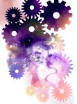  abstract bangs colorful dress gears gradient highres jar kazu_(muchuukai) long_hair original sitting sky solo star star_(sky) starry_sky stars surreal very_long_hair 