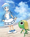  blue_hair crossover dress frog hat highres ikamusume keroro keroro_gunsou long_hair sam_(nakabashi) shinryaku!_ikamusume tentacle_hair 