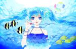  aqua_eyes aqua_hair bad_id bubble hatsune_miku long_hair myoya solo twintails underwater vocaloid 