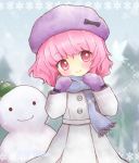 butterfly chibi coat hat mittens pink_eyes pink_hair saigyouji_yuyuko scarf short_hair smile snow snowman solo tona_(nekotte) touhou winter_clothes young 