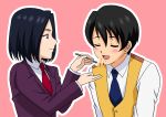  1girl androgynous blush couple feeding kujou_subaru nuu_hihi sakura_taisen sakura_taisen_v taiga_shinjiro taiga_shinjirou 