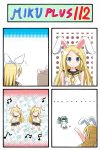  animal_ears aqua_hair blonde_hair blue_eyes bunny_ears catstudio_(artist) comic hatsune_miku highres kagamine_rin long_hair thai vocaloid 