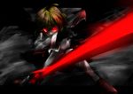  black_wings blonde_hair darkness ex-rumia glowing glowing_eyes hair_ribbon highres red_eyes ribbon rumia short_hair solo sword the_embodiment_of_scarlet_devil touhou tyourou_god weapon wings youkai 