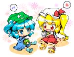  aki_shizuha blonde_hair blue_eyes blue_hair blush character_doll chibi dress fang flandre_scarlet hat heart kappa kawashiro_nitori kazami_yuuka laughing leaf leaf_on_head letty_whiterock lily_white multiple_girls musical_note playing pr0vidence red_eyes red_star_(toranecomet) shoes side_ponytail sitting spoken_heart spoken_musical_note touhou toy twintails vampire wings 