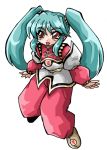  90s ayako_(ginga_ojou-sama_densetsu_yuna) bad_id ginga_ojou-sama_densetsu_yuna green_hair long_hair okuri_ookami open_mouth pants payot pointy_ears red_eyes shoes smile solo twintails white_background 