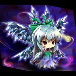  blood blue_hair bow chibi cirno dress fusion hair_bow if_they_mated nuclear_fusion pr0vidence red_eyes red_star_(toranecomet) reiuji_utsuho shoes touhou weapon wings 