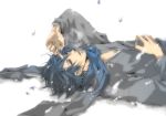  blue_hair ground kaito karasu_(mirror_02) male petals scarf solo vocaloid winter 