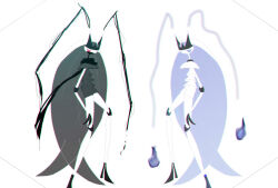  2girls absurdly_long_hair alternate_color alternate_element animal_feet animal_hands antennae arthropod_girl black_hair black_scarf blue_eyes clothed_pokemon commentary_request dated_commentary electricity fire full_body furry furry_female grey_fire highres iogi_(iogi_k) joints jpeg_artifacts long_hair looking_at_viewer multiple_girls partial_commentary pheromosa pokemon pokemon_(creature) red_eyes scarf shiny_and_normal shiny_pokemon simple_background standing symmetry very_long_hair white_background white_hair 