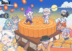  &gt;_&lt; 1other 3girls 5boys absurdres ahoge ahu_(to_be_hero_x) angry animal animal_ears animal_on_head armor big_johnny_(to_be_hero_x) black_jacket blue_hair chibi chibi_only chinese_commentary clenched_hand closed_eyes clouds cloudy_sky commentary_request crossed_arms crown cup day dog dragon_boy_(to_be_hero_x) e-soul_(to_be_hero_x) eating elbow_gloves everyone fedora fox_ears full_body ghostblade_(to_be_hero_x) glasses gloves grin hair_slicked_back hat helmet high_ponytail highres holding holding_cup jacket jumping kemonomimi_mode lantern little_johnny_(to_be_hero_x) loli_(to_be_hero_x) looking_at_another lucky_cyan_(to_be_hero_x) mask medal mohawk mooncake mullet multiple_boys multiple_expressions multiple_girls necktie nice_(to_be_hero_x) official_art on_head one_eye_closed open_mouth orange_hair oversized_object paper_lantern pink_hair pink_necktie pointing ponytail promotional_art purple_hair purple_shirt queen_(to_be_hero_x) shirt sidelocks sky smile smirk standing sun to_be_hero to_be_hero_x white_gloves white_hair x_(to_be_hero_x) 