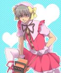  aikawa_ayumu bad_id blush bow chainsaw crossdressinging embarrassed gloves hat heart kore_wa_zombie_desu_ka? magical_girl male rihara short_hair solo sweatdrop thighhighs 