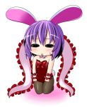  animal_ears bunny_ears bunny_girl bunny_tail bunnysuit chibi embarrassed ichimi nagae_iku pantyhose purple_hair ribbon shawl short_hair solo tail touhou 