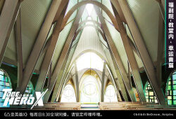  anime_screenshot arched_window building chinese_commentary chinese_text commentary_request copyright_logo glowing indoors logo no_humans official_art official_wallpaper pew scenery skylight stained_glass to_be_hero to_be_hero_x translation_request window 