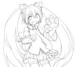  animal_costume animal_ears cat_ears cat_paws detached_sleeves fang gloves hatsune_miku headset lineart long_hair monochrome necktie open_mouth paw_gloves paws simple_background skirt solo thigh-highs thighhighs twintails very_long_hair vocaloid watashi_no_sekai 