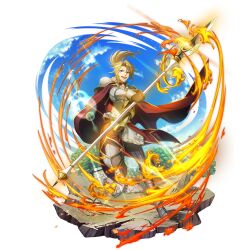  1boy :d ahoge armor armored_boots artist_request belt black_belt black_shirt blonde_hair blue_sky boots bracer cape clouds cloudy_sky collared_tunic couter cracked_road cuisses day fire floating_clothes floating_hair forehead forest full_body game_cg glint gold_trim grey_boots hand_on_own_hip high_collar holding holding_polearm holding_weapon kitamura_motoyasu legendary_spear_(small_spear)_(tate_no_yuusha_no_nariagari) legendary_spear_(tate_no_yuusha_no_nariagari) light_particles light_smile long_sleeves looking_at_viewer male_focus medium_hair messy_hair multiple_belts nature official_art on_ground open_mouth outstretched_arm pants pauldrons pinstripe_pants pinstripe_pattern pinstripe_shirt polearm poleyn ponytail red_cape red_eyes red_tunic ruins running shirt short_ponytail shoulder_armor sidelocks simple_background sky sleeveless_tunic smile solo spear tate_no_yuusha_no_nariagari tate_no_yuusha_no_nariagari_rerise teeth tongue transparent_background tunic turtleneck_tunic two-tone_tunic upper_teeth_only vambraces weapon white_belt white_pants white_tunic 