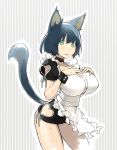  blue_hair breast_suppress breasts copyright_request green_eyes heart heart_cutout huge_breasts jiyu2 large_breasts maid open_mouth short_hair solo sweat tail wrist_cuffs 