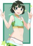  akizuki_ryou antenna_hair bare_shoulders camouflage cool_&amp;_sexy_(idolmaster) crossdressinging green_eyes hair_ornament hairclip idolmaster idolmaster_dearly_stars jewelry male midriff navel necklace open_mouth panties pants_pull short_hair smile solo star supi_(pixiv) trap underwear 