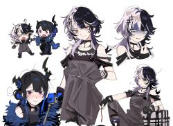  ... 2girls ^^^ alternate_costume asymmetrical_horns black_dress black_gloves black_hair black_hoodie black_nails blue_hair blush breasts cellphone chibi chibi_inset clenched_teeth closed_eyes colored_inner_hair cropped_legs demon_horns dress feather_boa fingerless_gloves fingernails gloves grey_hair hair_ornament heart holding hololive hololive_english hood hoodie horns long_hair looking_at_viewer mole mole_under_eye multicolored_hair multiple_girls multiple_views nail_polish nerissa_ravencroft phone red_eyes selfie_stick shiori_novella simple_background small_breasts smartphone split-color_hair spoken_ellipsis spoken_heart standing sweat teeth turn_pale two-tone_hair uneven_horns virtual_youtuber waders white_background worm yellow_eyes yomosaka 