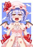  absurdres bat_wings blue_hair emu_ichigo hat highres red_eyes remilia_scarlet short_hair solo tears touhou wings 