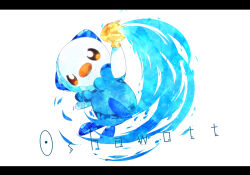  animal_focus arm_up character_name closed_mouth commentary_request dated_commentary fang full_body highres holding holding_shell iogi_(iogi_k) jumping looking_at_viewer no_humans orange_eyes oshawott partial_commentary pokemon pokemon_(creature) seashell serious shell simple_background skin_fang solo splashing water white_background 