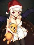  blonde_hair breasts christmas cleavage doll_joints hands hat kunkun original red_eyes rozen_maiden santa_hat sentou silver_hair sitting solo stuffed_animal stuffed_toy suigintou thigh-highs thighhighs 