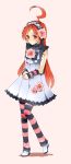  ahoge alternate_costume blush catgirl0926 catgirl_(catgirl0926) dress flower hairband headband highres huge_ahoge leg_warmers long_hair long_image miki miki_(vocaloid) red_eyes red_hair redhead robot_joints sf-a2_miki solo striped tall_image vocaloid 