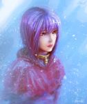 cheza cloak collar lips lipstick makeup portrait purple_hair red_eyes short_hair snow solo wolf&#039;s_rain wolf's_rain 