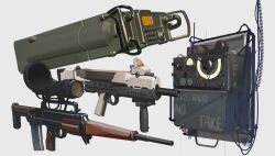  absurdres cable commentary english_commentary grey_background gun highres no_humans object_focus original polilla radio scope simple_background weapon 