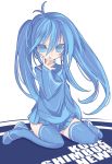  blade_(artist) blade_(lovewn) blue_eyes blue_hair imaichi_moenai_ko kobe_shinbun long_hair sitting solo thigh-highs thighhighs twintails zettai_ryouiki 