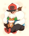  artist_request baseball_cap blush brown_hair erufuun hat hug kito kito_(sorahate) pokemon pokemon_(game) pokemon_black_and_white pokemon_bw touya_(pokemon) whimsicott 