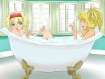  2girls 2girls1tub alice_margatroid bath bathing bathtub blonde_hair blue_eyes headband kirisame_marisa kugi_(kugi-xiv) multiple_girls nude shared_bathtub suds touhou 