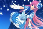  blue_eyes bow dress gloves hair_ornament long_hair megurine_luka minidress pantyhose pink_hair project_diva project_diva_2nd smile solo tohu vocaloid 