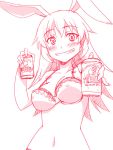  bad_id beer blush bra bunny_ears charlotte_e_yeager grin lingerie long_hair monochrome navel product_placement rutarou sketch smile strike_witches underwear yebisu 