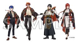  4boys :d alternate_costume alternate_hair_length alternate_hairstyle aqua_eyes arm_at_side astel_leda belt belt_buckle black_belt black_boots black_cape black_coat black_corset black_gloves black_hair black_hakama black_jacket black_pants black_shirt black_suit blonde_hair blue_hair boots braid brown_shoes buckle cape changpao chinese_clothes coat coat_on_shoulders colored_inner_hair copyright_notice corset cross-laced_shoes curtained_hair dress_pants dress_shirt dress_shoes fingerless_gloves flats floral_print folding_fan gangster gloves gradient-tinted_eyewear hair_between_eyes hakama hanasaki_miyabi hand_fan hand_in_pocket hand_on_own_hip hand_up heterochromia holding holding_fan holding_smoking_pipe holostars jacket japanese_clothes jewelry jinkei kimono lace-up_boots layered_sleeves lineup long_hair long_sleeves looking_at_viewer male_focus mole mole_under_eye money_gesture multicolored_hair multiple_boys neck_tassel official_art open_clothes open_hand open_jacket orange-tinted_eyewear orange_eyes orange_hair pants parted_bangs parted_lips pelvic_curtain phoenix_print print_cape print_coat print_jacket purple-tinted_eyewear red_cape red_coat red_hair red_jacket ring robe round_eyewear sample_watermark shirt shoes short_hair simple_background single_braid sleeves_past_wrists smile smoking_pipe socks standing streaked_hair suit sweater_guard swept_bangs tassel tinted_eyewear two-sided_cape two-sided_coat two-sided_fabric two-sided_jacket two-tone_hair violet_eyes virtual_youtuber watermark white_background white_kimono white_robe white_shirt white_socks yatogami_fuma yellow_eyes yukoku_roberu 
